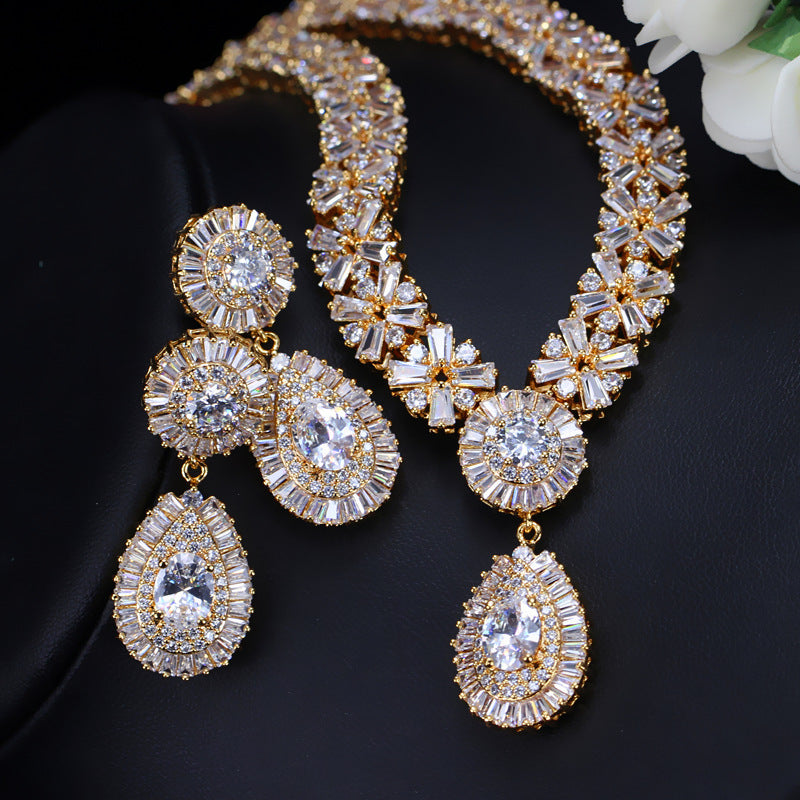 Two Piece Set Of Zircon Necklace Earrings