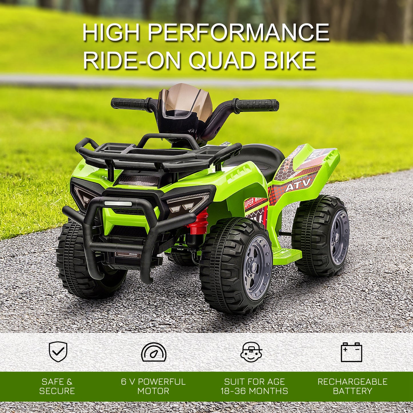 6V Kids Electric Ride On Car Toddlers Quad Bike All Terrain Vehicle Toy With Music For 18-36 Months Green