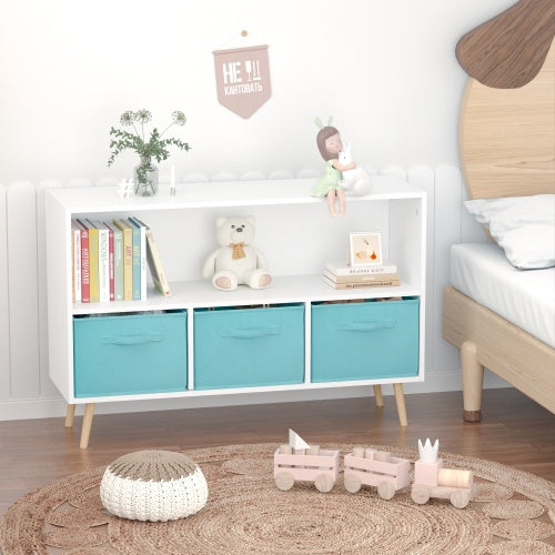 Fiberboard Children's Bookshelf With Foldable Fabric Drawers