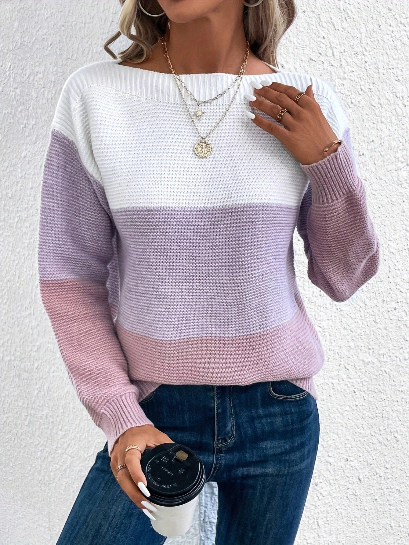 dreifarbige Strickpullover