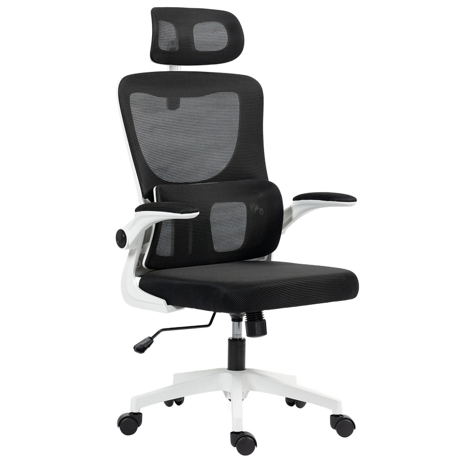 Vinsetto Ergonomic Office Chair, High Back Mesh Computer Desk Chair With Adjustable Headrest And Lumbar Support, Rotatable Armrests, Tilt Function For Home Office, Black