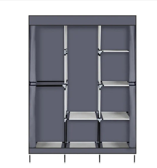 Portable Closet Wardrobe Clothes Rack Storage Organizer With Shelf Gray
