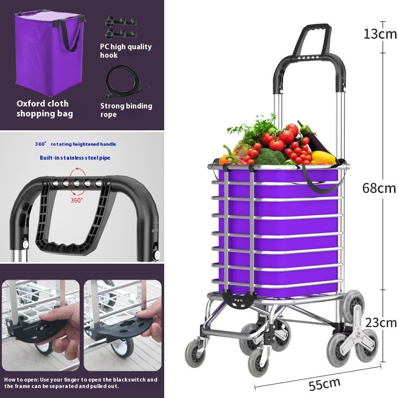 Stair Climbing Stainless Steel Trolley Folding Household Shopping Cart
