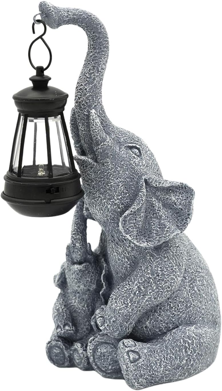 Elephant Solar Light, Solar Elephant Figurine Light, Front Porch Decor, Solar Elephant Statue, Indoor Outdoor Solar Light, Solar Powered Garden Decor, Elephant Garden Ornament
