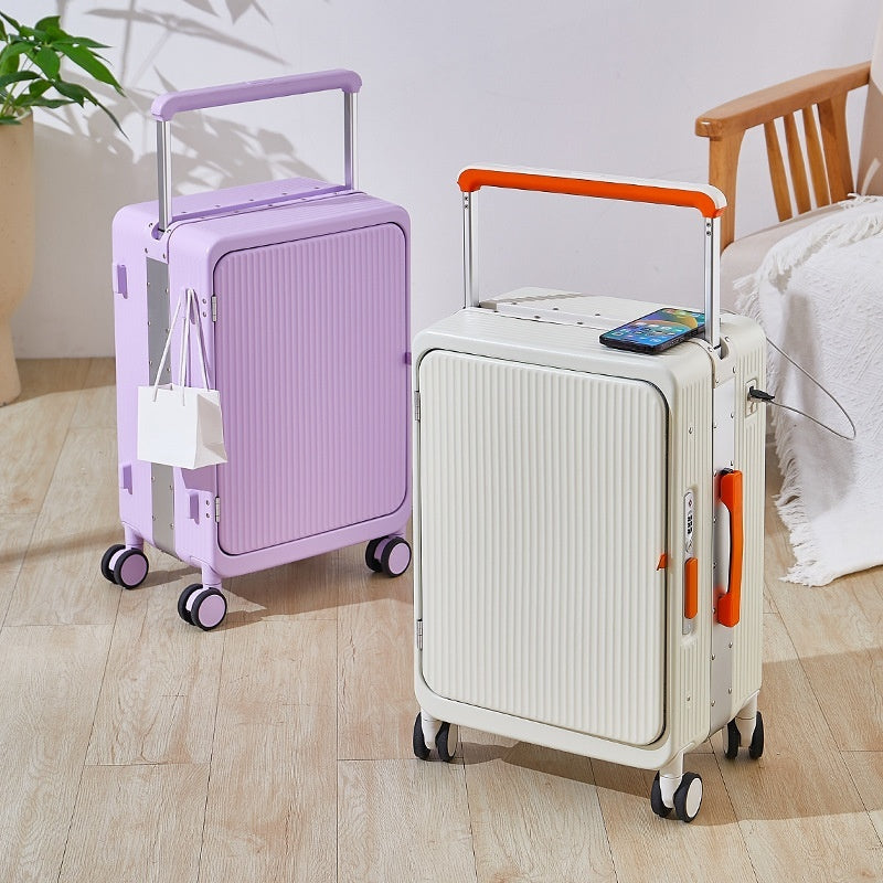 Maleta con ruedas multifuncional con carga USB, cierre frontal, ruedas anchas, universal, 20 pulgadas, para embarque