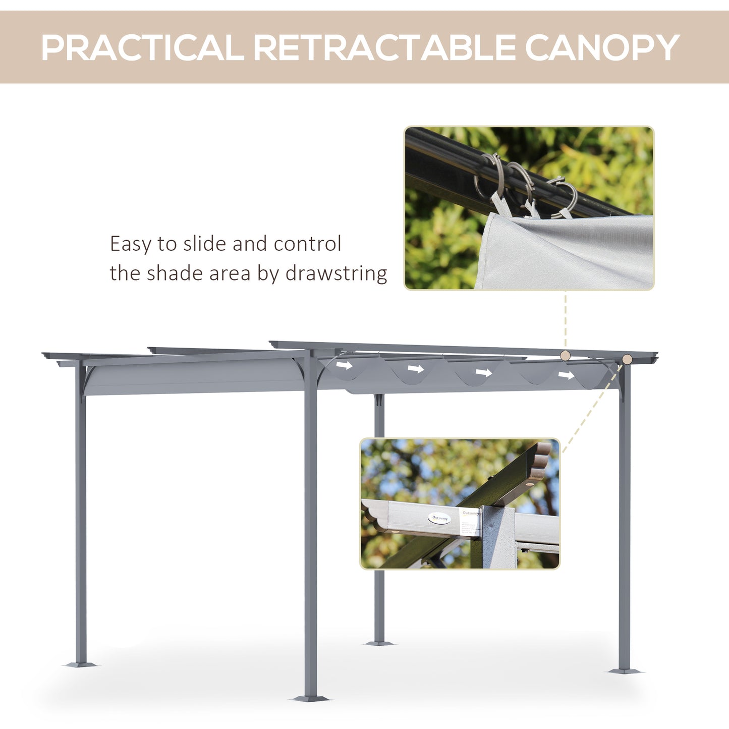 11.5' x 11.5' Outdoor Retractable Pergola Canopy, Metal Patio Shade Shelter for Backyard, Porch Party, Garden, Grill Gazebo, Gray