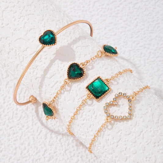 Fashionable Square-Brilliant Heart Bracelet Set Of Four For Women