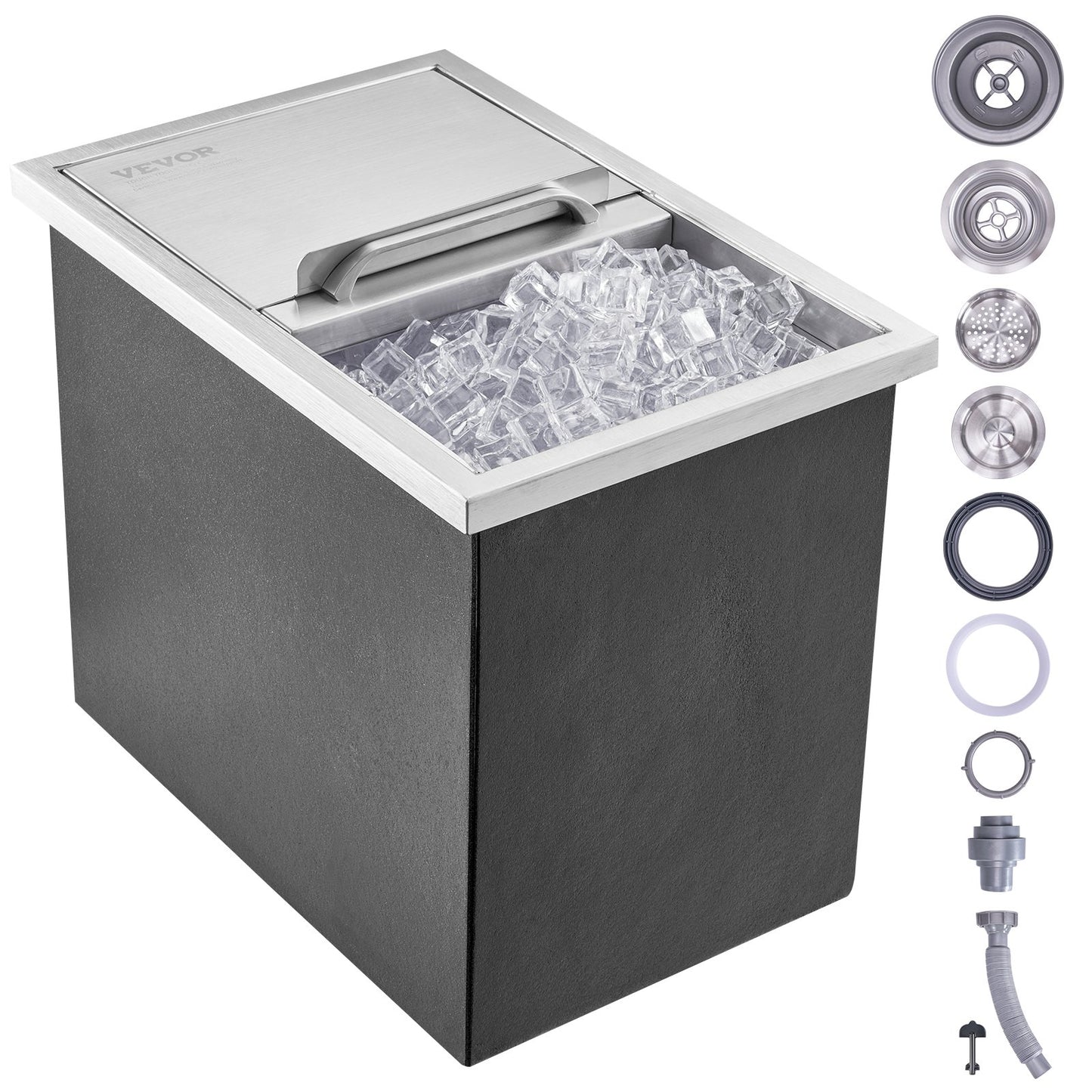 26,7 L Drop-in-Eisbox, 456 X 304 X 371 Mm Edelstahl-Eiskühler, Kommerzieller Eisbehälter Mit Schiebedeckel, Eingebaute Eisspeichertruhe, Abflussrohr & Ablassstopfen Im Lieferumfang Enthalten