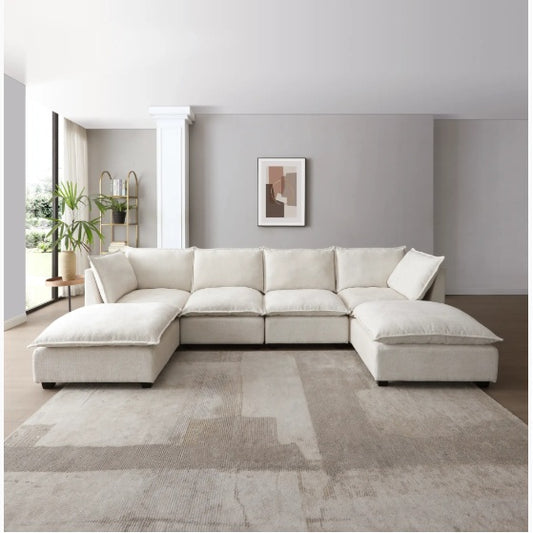 130 Inch Modular Sectional Sofa, Linen Fabric Couch Set With Convertible Ottoman,U Shaped Sofa,comfortable,Freely Combinable Sofa For Living Room, Apartment, Office,Blue, 3 Colors BE