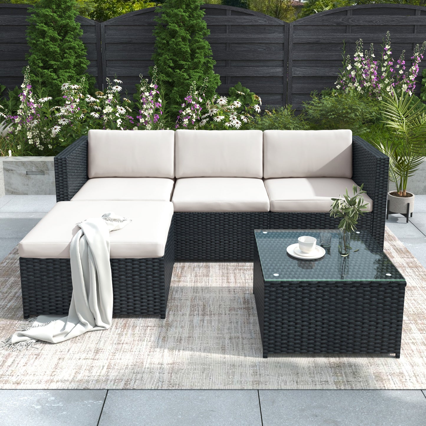 Garden Corner Sofa Rattan Garden Furniture Patio Set Garden Entertaining Set Garden Rattan Furniture Lounge Set,Black