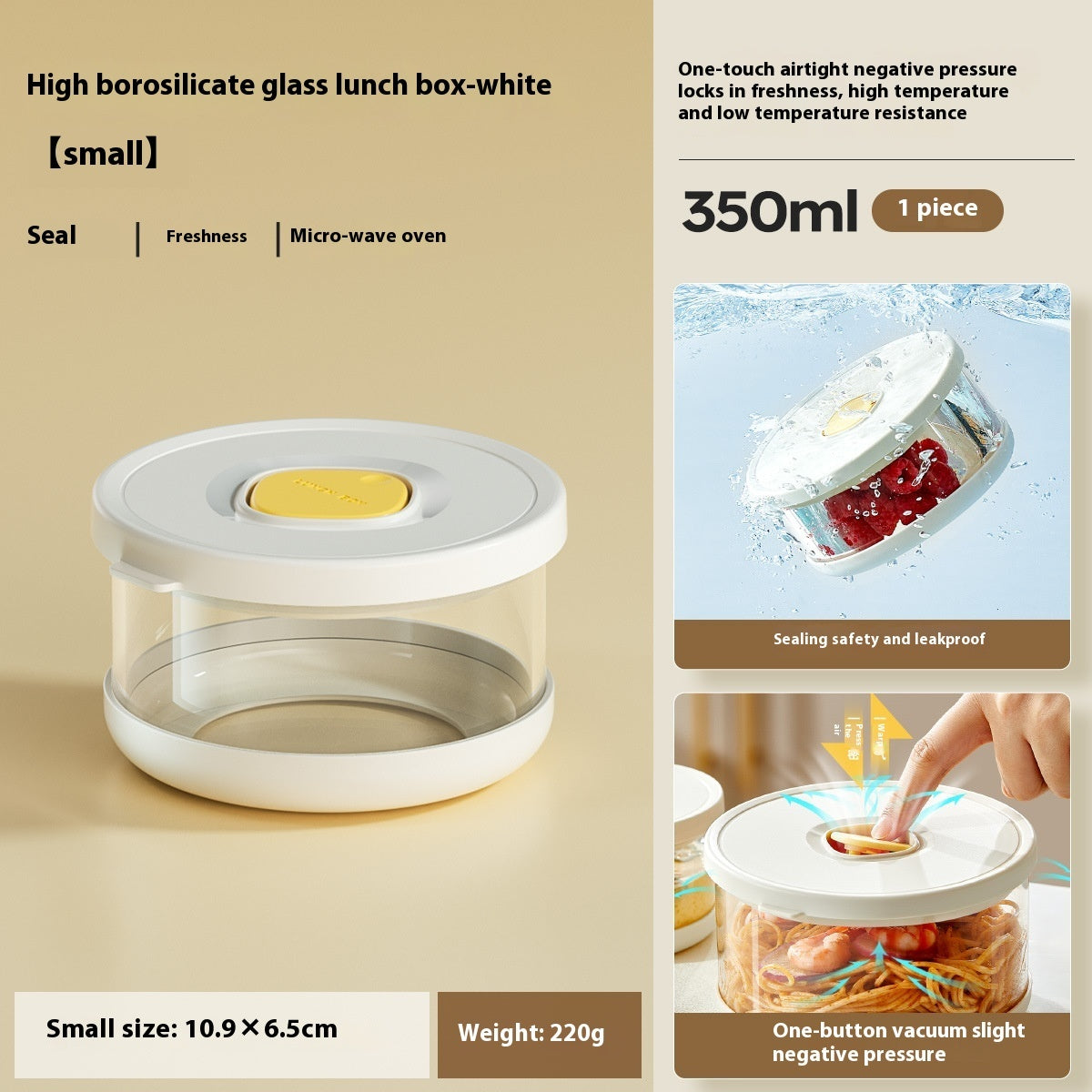 Borosilicate Glass Lunch Box Microwaveable Heating Packing Bento Preservation Compartment