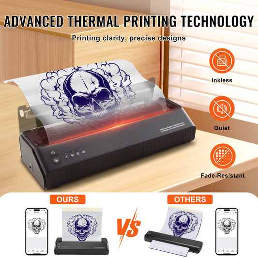 VEVOR Tattoo Stencil Printer, Wireless Bluetooth Tattoo Printer Transfer Stencil Machine With 10Pcs Transfer Paper, Compatible For IOS Android Phone, IPad PC