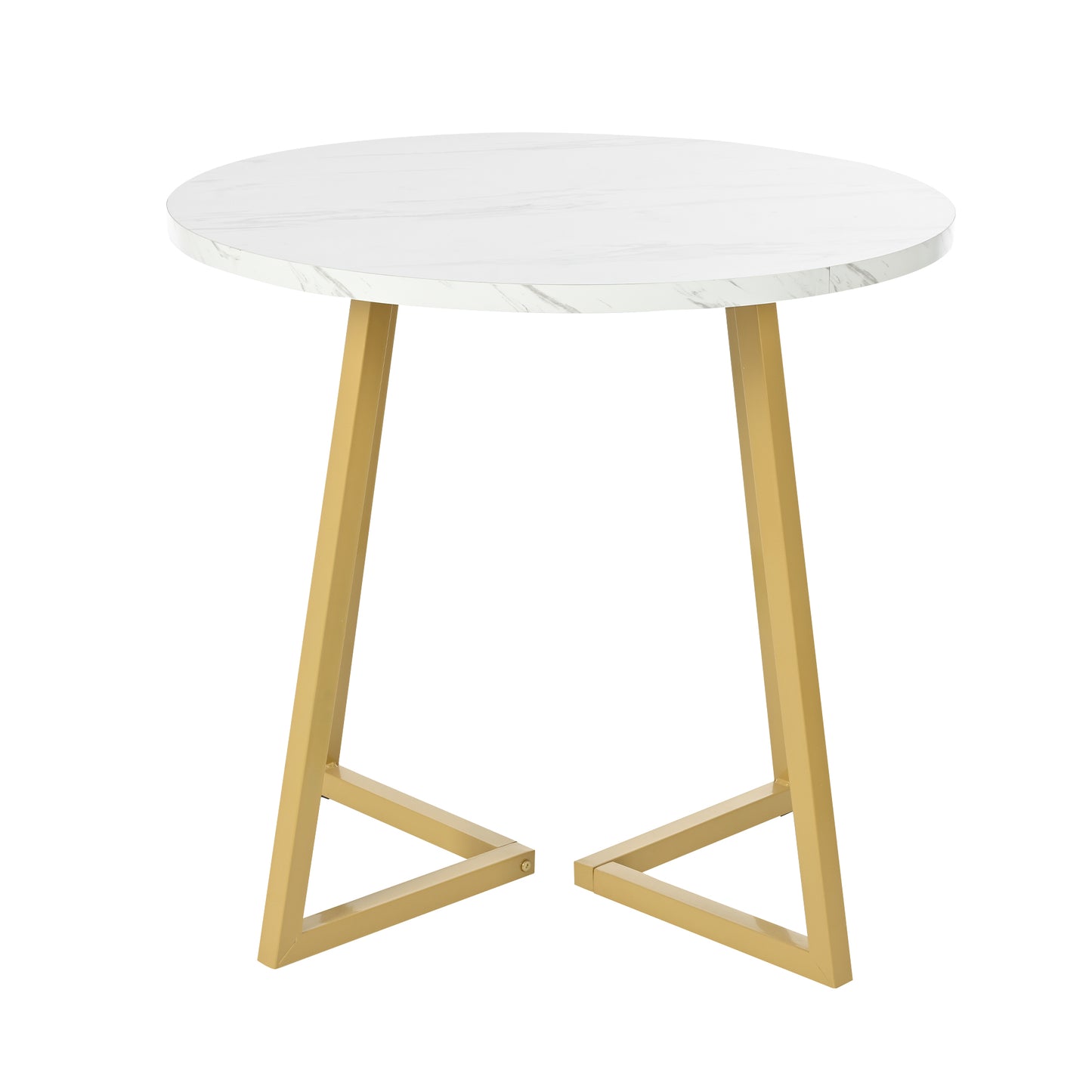 Modern Metal Frame Marble Pattern Round Coffee Table 80x80x75cm With Gold Stand, Suitable For Small Dining Table In Living Room And Bedroom