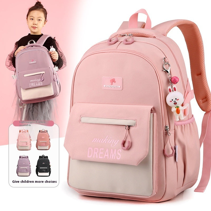 Primary School Student Schoolbag Lightweight And Large Capacity Contrast Color