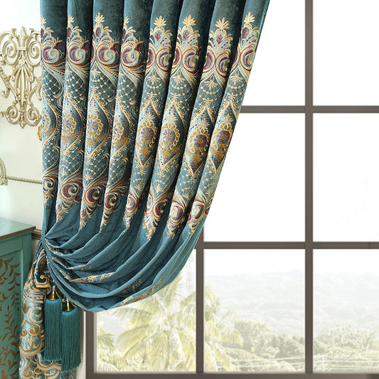 Luxury Elegant High-end Embroidered Curtains, Blackout Living Room Bedroom Villa, Velvet Curtains, Finished 2-piece