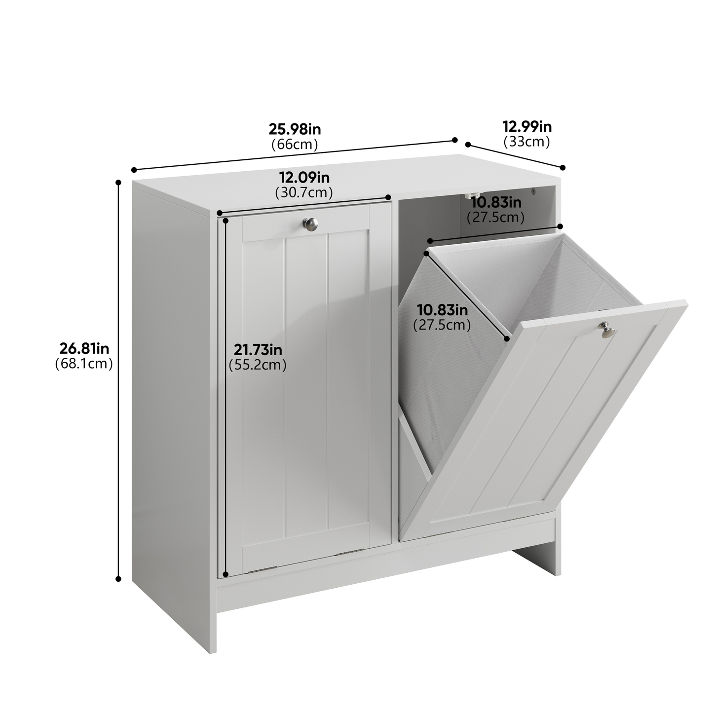 Tilted Laundry Hamper With Removable Basket, Hidden Laundry Hamper, Bathroom Laundry Hamper Storage Cabinet, Free-Standing Home Organizer, White