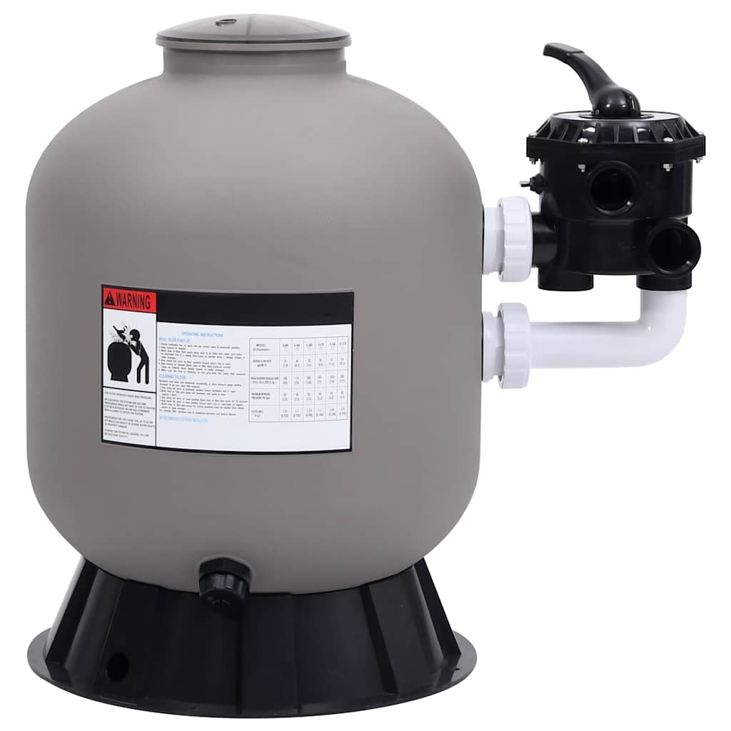 Pool Sand Filter with Side-Mounted 6-Way Valve, Grey