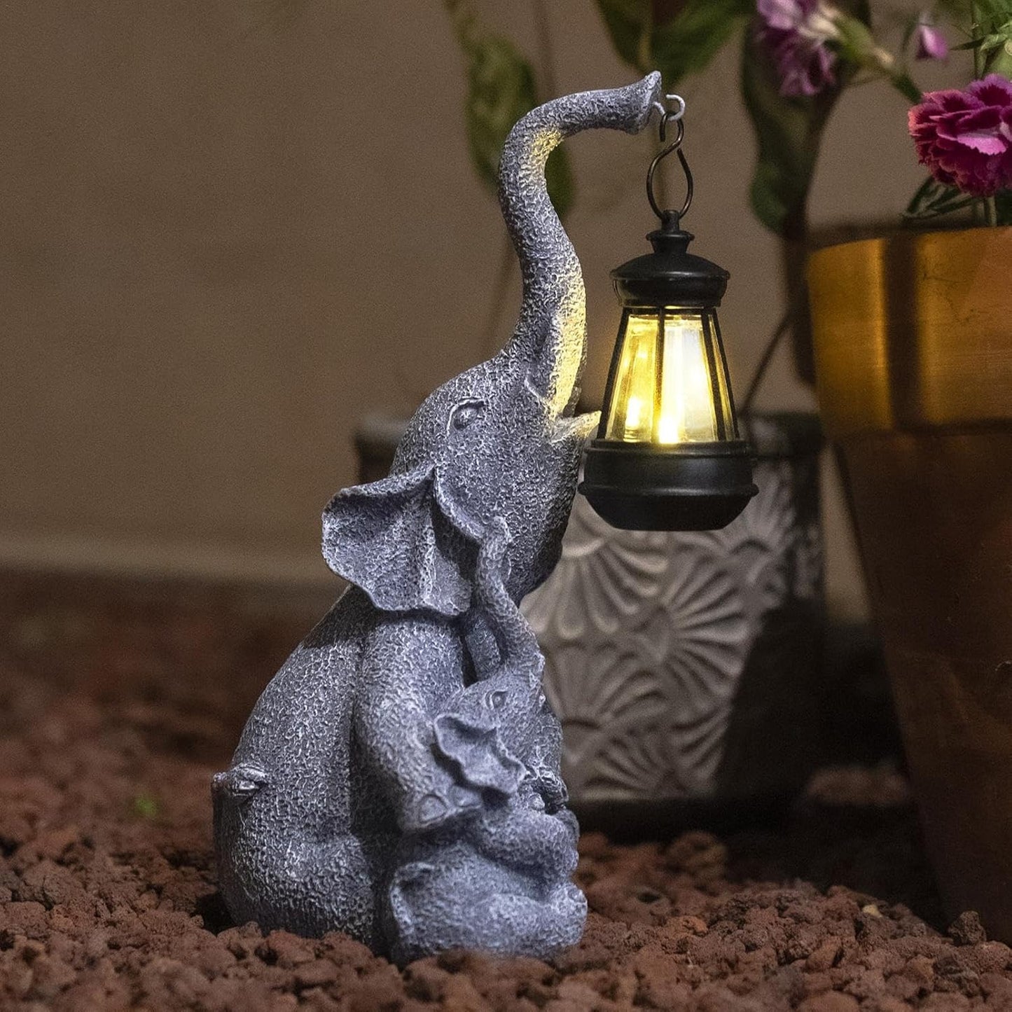 Elephant Solar Light, Solar Elephant Figurine Light, Front Porch Decor, Solar Elephant Statue, Indoor Outdoor Solar Light, Solar Powered Garden Decor, Elephant Garden Ornament