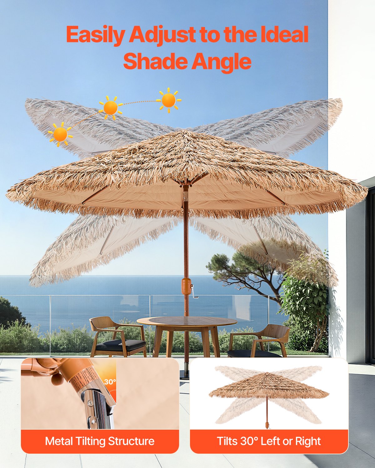 Tiki Umbrella Thatched Patio Umbrella 9 Ft Poolside Patio Beach Umbrella