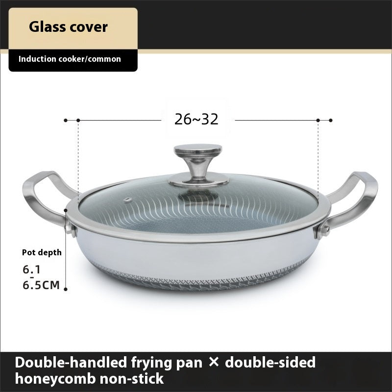 Stainless Steel Frying Pan Household Uncoated Induction Cooker Applicable To Gas Stove