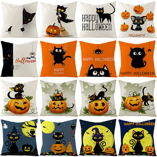 2024 European And American Halloween Pillowcase New Pumpkin Black Cat Series Sofa Cushion Waist Pillowcase Home Pillow