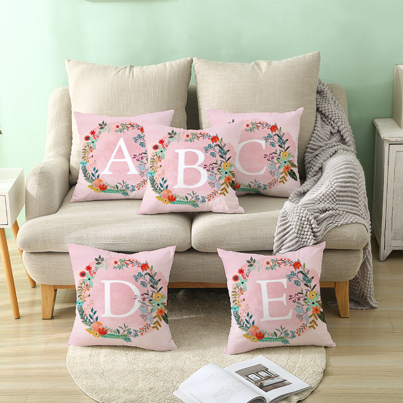 Pink English Letters Peach Skin Pillowcase Sofa Cushion Cover Home