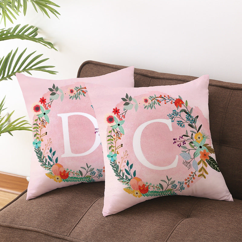 Pink English Letters Peach Skin Pillowcase Sofa Cushion Cover Home