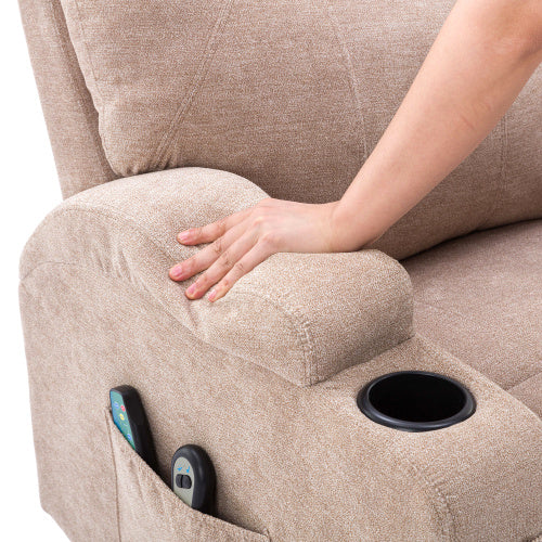 Power Lift Recliner Chair Massage Chair For Elderly, Electric Lift Chair With Heat And Massage, Fabric Recliner Sofa With 2 Cup Holders, Side Pockets  Remote Control For Living Room