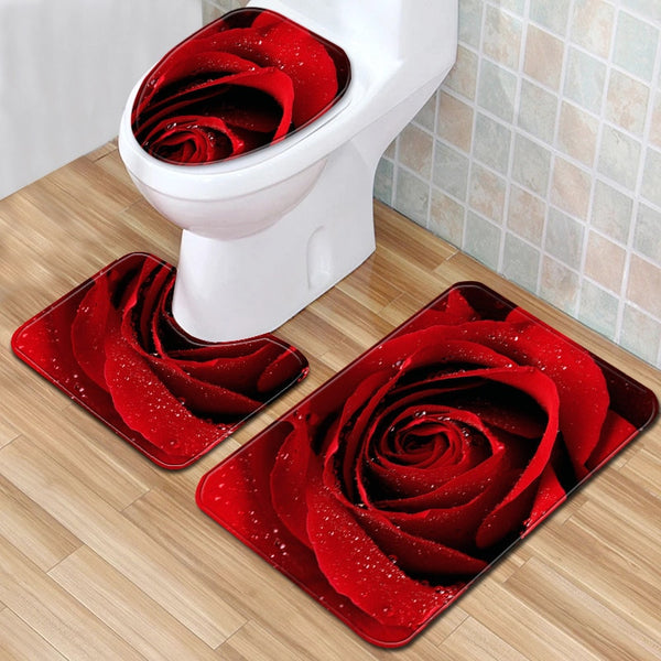 Three-piece rose toilet carpet