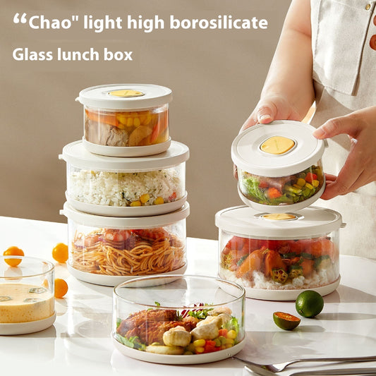 Borosilicate Glass Lunch Box Microwaveable Heating Packing Bento Preservation Compartment