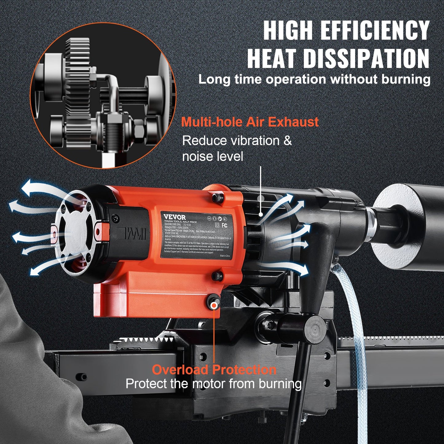 Diamond Core Drilling Machine, 8in Wet&Dry Concrete Core Drill Rig With Stand, 750RPM Speed