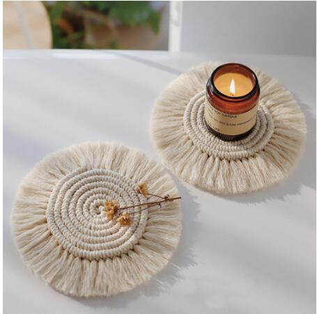 Pure Hand-woven Nordic Style Cotton Rope Tassel Round Square Heart-shaped Non-slip Heat-insulating Bowl Mat Placemat Coaster