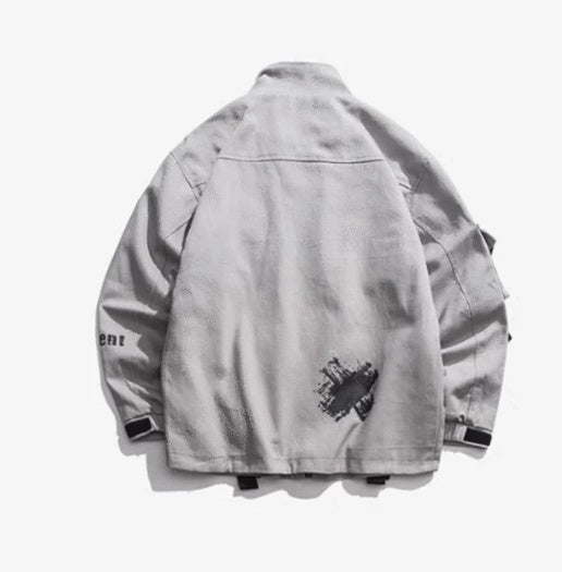 Graffiti printed ribbon stand-up overalls