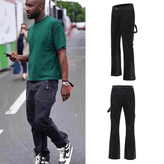 European And American High Street Style Retro Gallery Dept With The Same Structure Stitching Flared Pants Ink Streamer Jeans Men