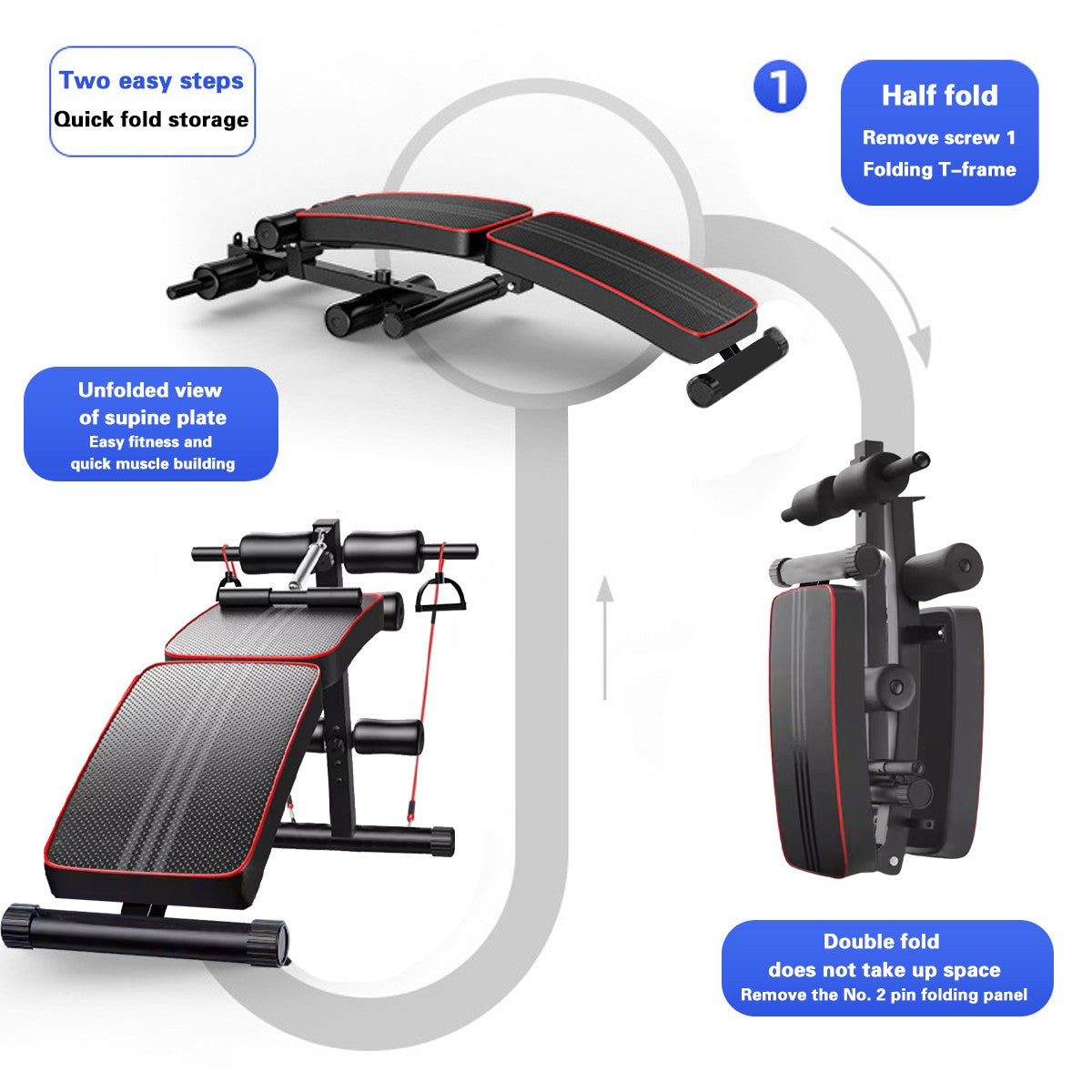 Sit Up Bench Adjustable Core ABS Workout Multipurpose Thigh Support For Home Gym