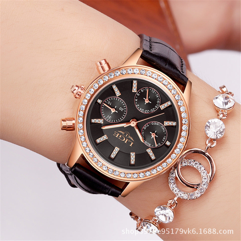 Rhinestone Multifunctional Waterproof Women's Watch