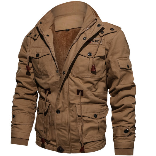 Men&#039;s Detachable Hooded Fleece-lined Thickened Washed Coat Plus Size Casual Jacket