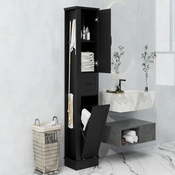 Modern Tall Storage Cabinet – Tilt-Out Compartment, Adjustable Shelves, 80LBS Capacity, Soft-Close Hinges, Aluminum Alloy Handles, Perfect For Bathroom & Home Organization