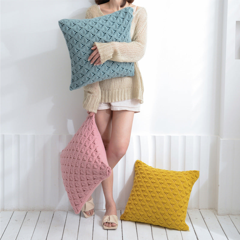 Nordic Ins Knitted Pillowcase Lingge Hole Solid Color Acrylic Home Soft Sofa Pillowcase Rolls