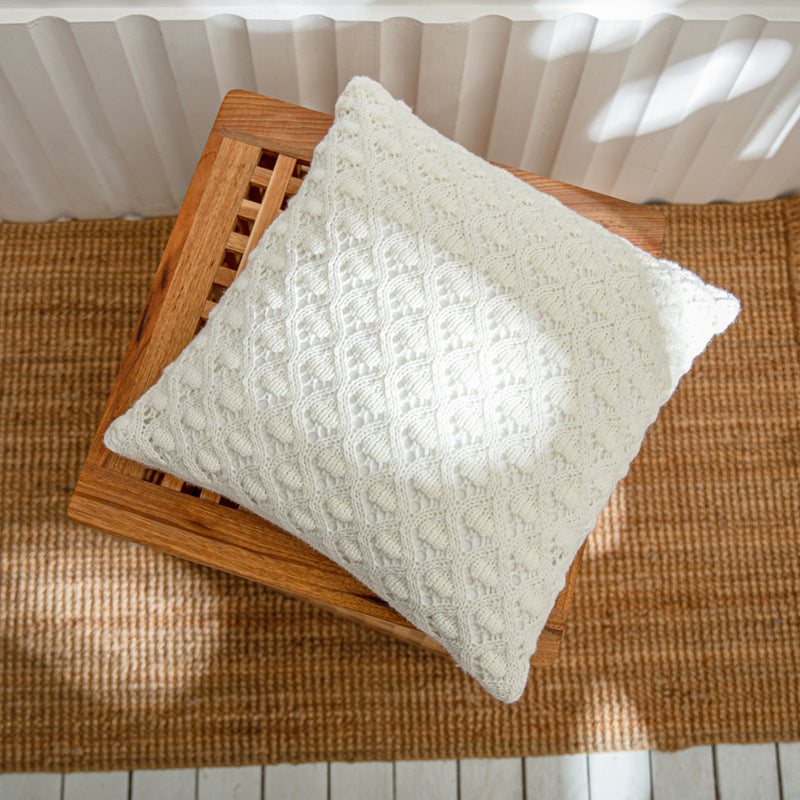 Nordic Ins Knitted Pillowcase Lingge Hole Solid Color Acrylic Home Soft Sofa Pillowcase Rolls