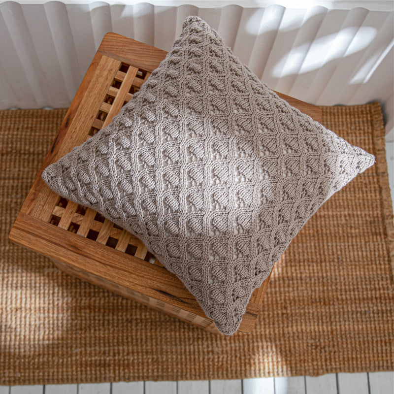 Nordic Ins Knitted Pillowcase Lingge Hole Solid Color Acrylic Home Soft Sofa Pillowcase Rolls