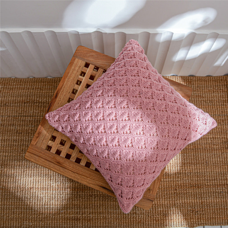 Nordic Ins Knitted Pillowcase Lingge Hole Solid Color Acrylic Home Soft Sofa Pillowcase Rolls