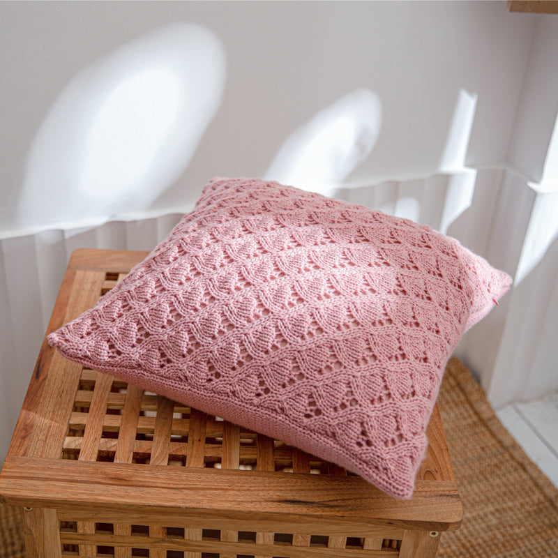 Nordic Ins Knitted Pillowcase Lingge Hole Solid Color Acrylic Home Soft Sofa Pillowcase Rolls