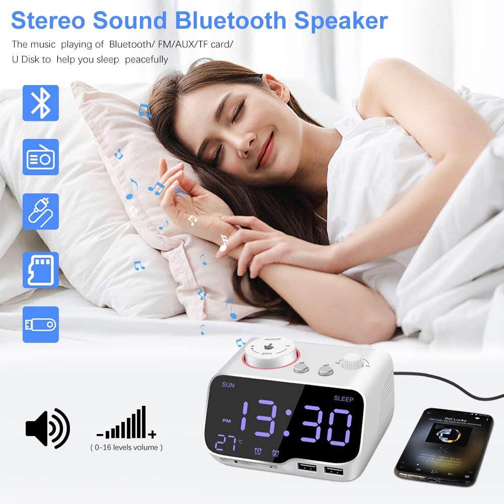 Radio Bluetooth Audio Speaker Bedside Alarm Clock Player All-In-One Can Charge Mobile Phones