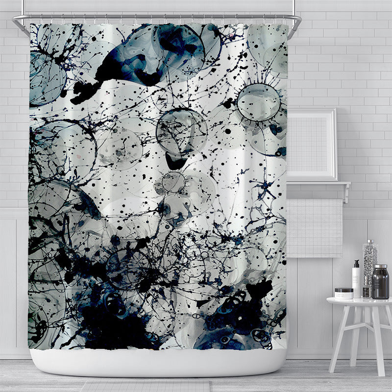 Cross-Border Watercolor Creative Digital Printing Shower Curtain Waterproof Polyester Bathroom Curtain Shower Curtain Customization