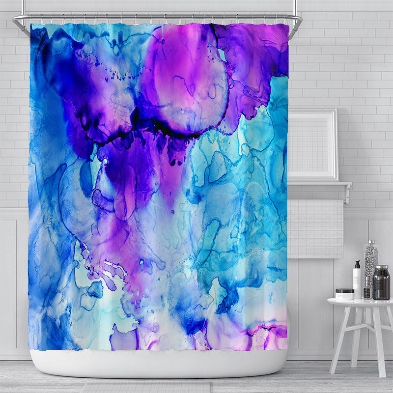 Cross-Border Watercolor Creative Digital Printing Shower Curtain Waterproof Polyester Bathroom Curtain Shower Curtain Customization
