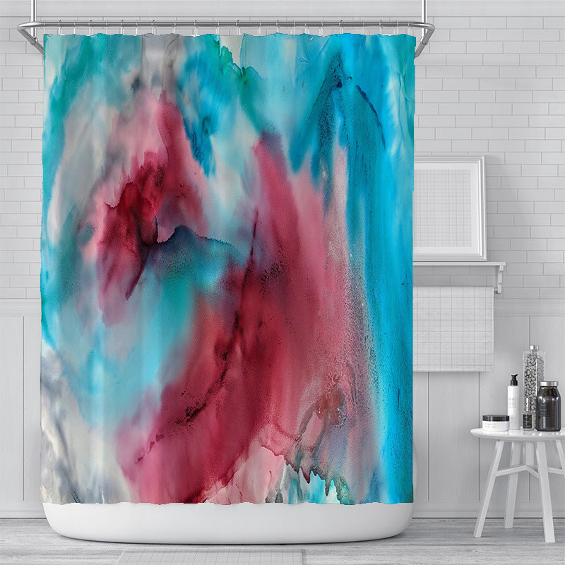Cross-Border Watercolor Creative Digital Printing Shower Curtain Waterproof Polyester Bathroom Curtain Shower Curtain Customization