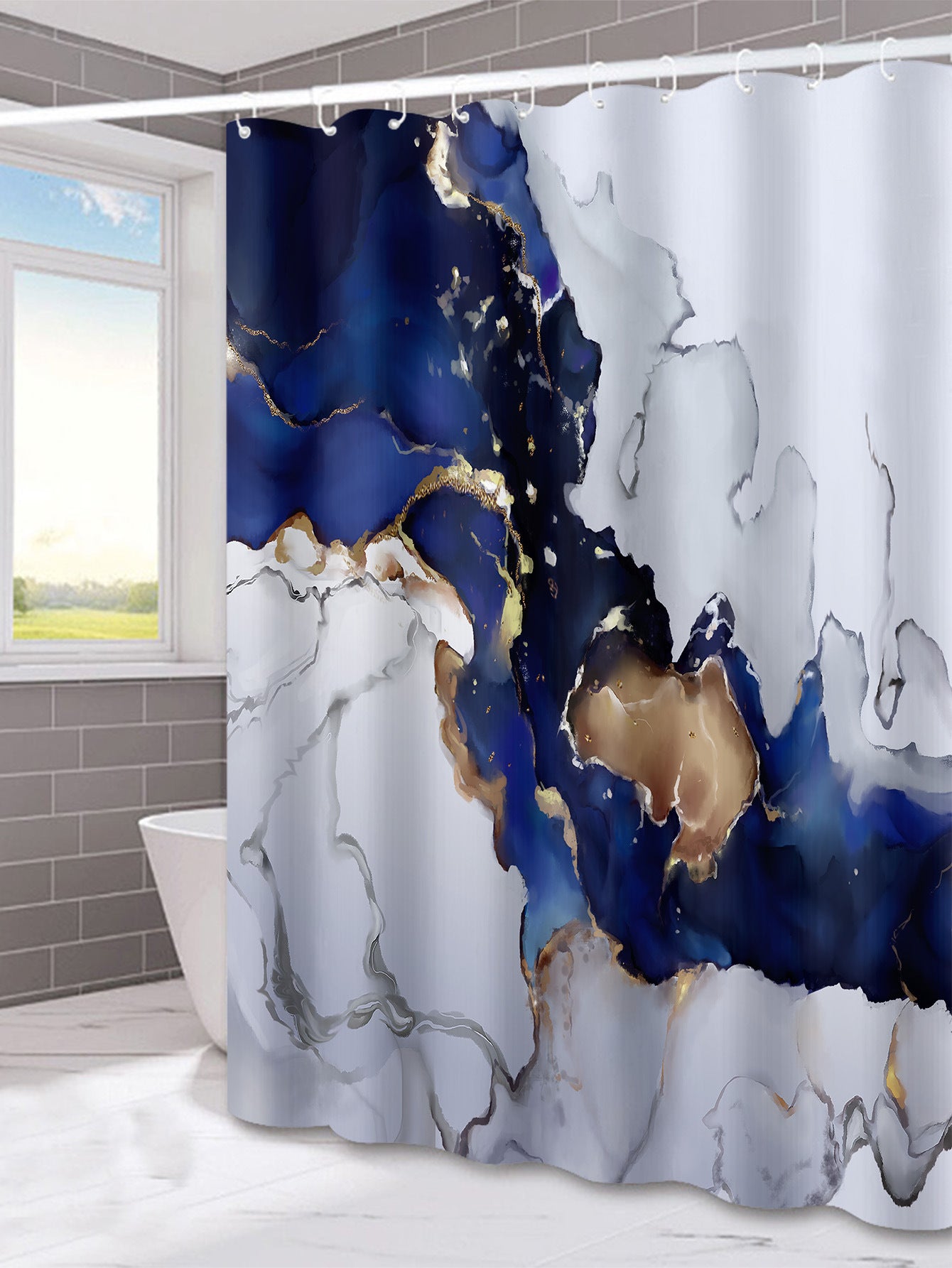 Marble Pattern Printed Polyester Bath Curtain Bathroom Partition Shower Curtain Hanging Curtain