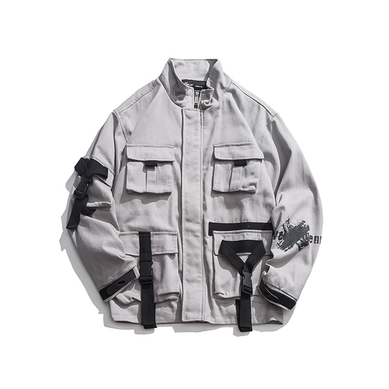 Graffiti printed ribbon stand-up overalls