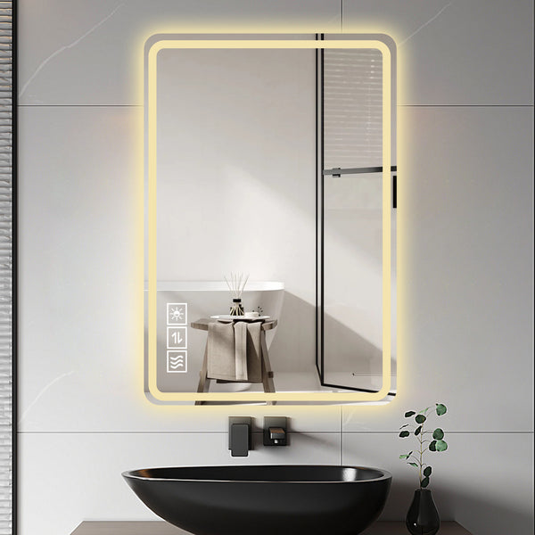 24X40 Inch LED Bathroom Mirror Vanity Mirrors With Front Lights Wall Mounted Anti-Fog Frameless Make Up Mirror With Light 5 Mm Copper-Free Silver Mirror Horizontal Or Vertical